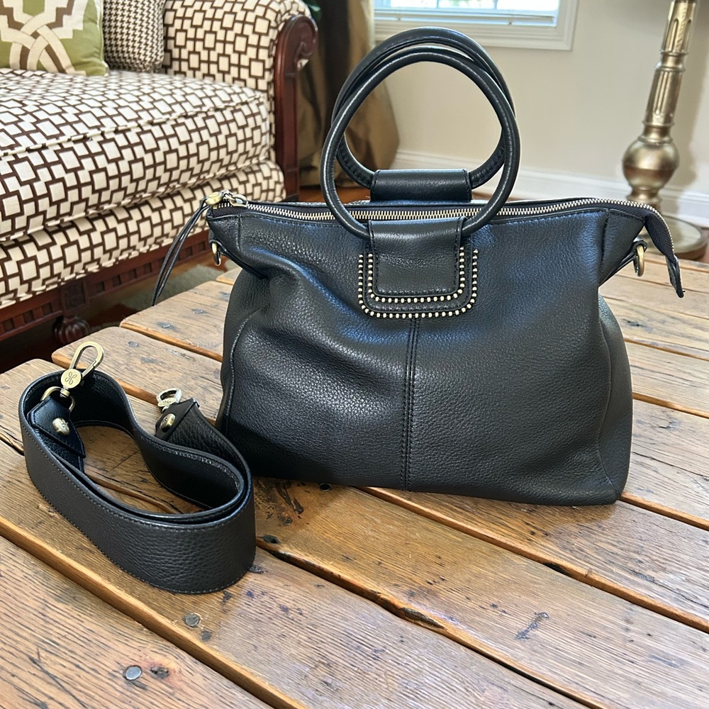 HOBO Black Leather Satchel with Studded Detail